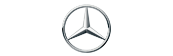 Logo prateado da Mercedes-Benz em fundo branco