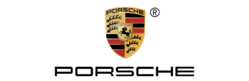O logotipo da Porsche e o nome da marca em português.
